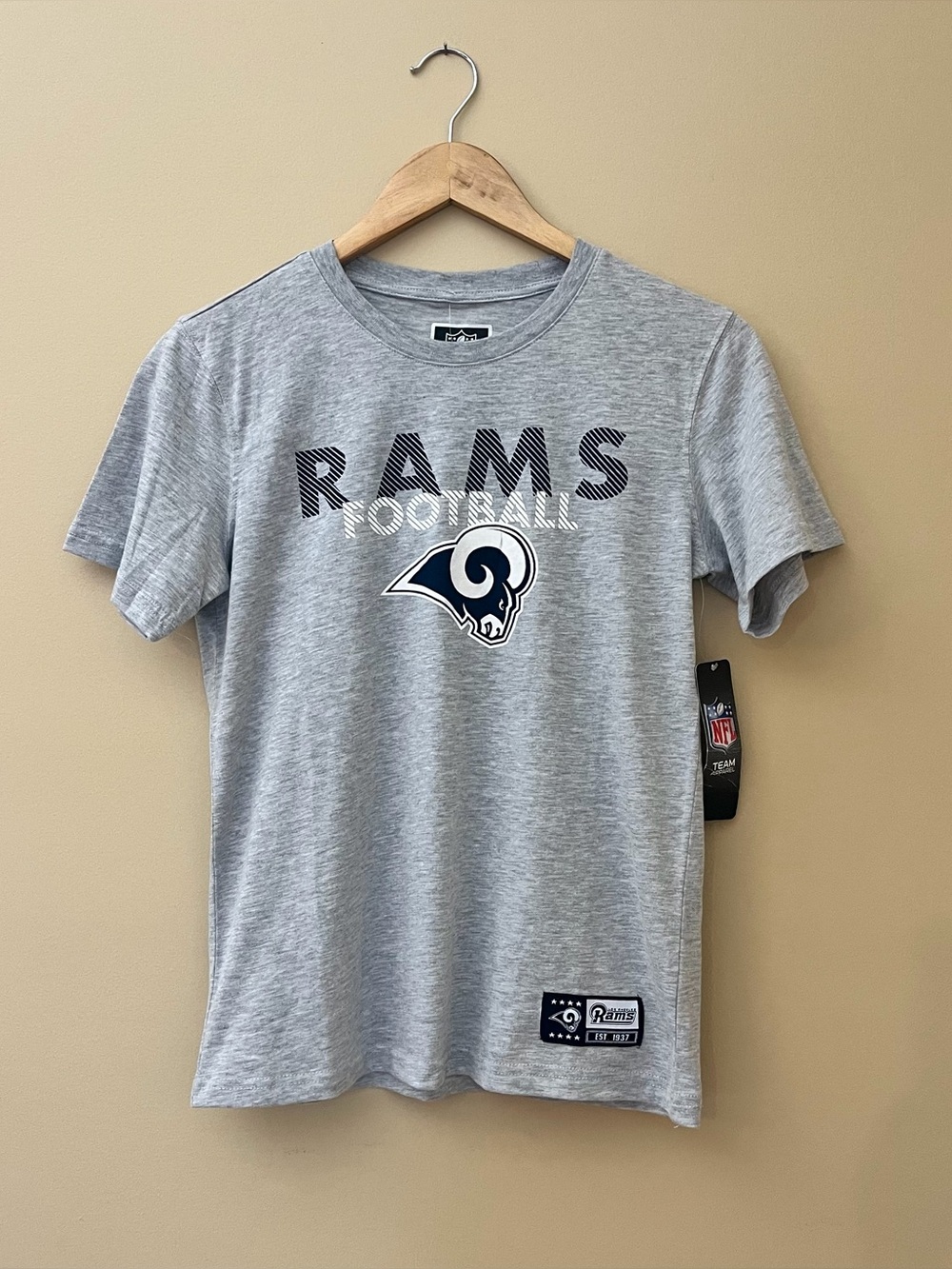 NFL Team Apparel Rams Football Youth L 14-16 Grey Blue Sports Cotton Poly Blend